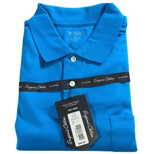 Roundtree & Yorke Polo Shirt Mens 2XT Supima Cotton BlueTall Man Pocket New Golf